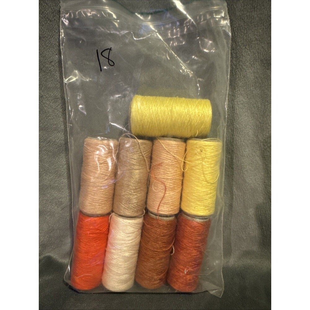 Vintage 80s 9 pc Punch Embroidery Thread Clarke's Green Bag 18